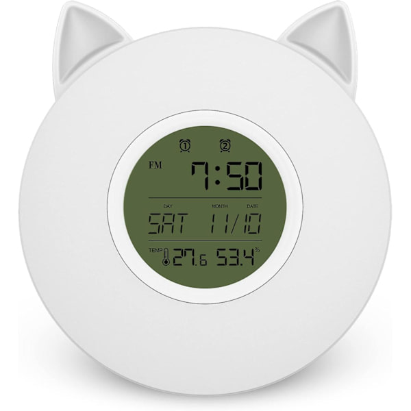 Vækkeur til børn, børnevækkeur søvntræner, solopgang vågn op lys vækkeur digital smart natlampe soveværelsesur med farverige lys, tempe 1PCS