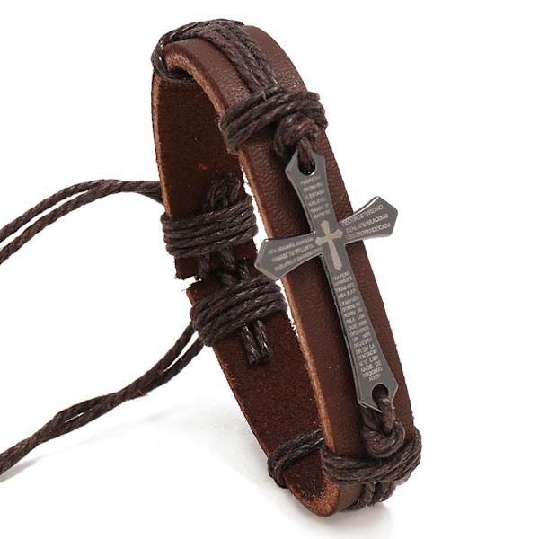 Populær mote smykker Personlig Håndlaget Flettet Kuskinn Armbånd Kors Skinnarmbånd med Gaveeske B01475 Brown