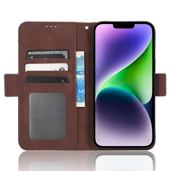 PU-lær lommebokdeksel med stativ til iPhone 15 Plus Multicolor Style A
