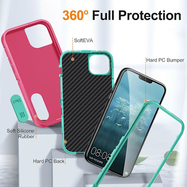 För iPhone 15 Plus PC+TPU Mobilskal Stöttåligt Anti-Fall Mobiltelefonskydd med Ställ Multicolor Style B