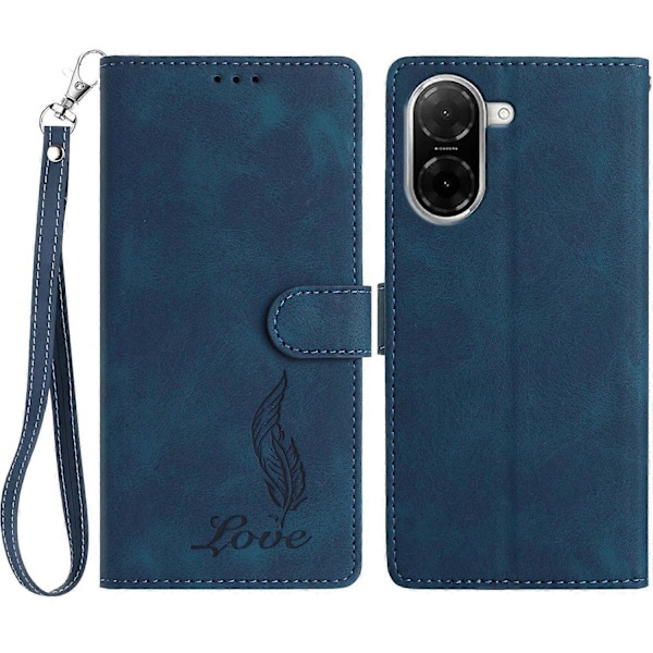 Fodral för Xiaomi Redmi A5 NFC, präglat fjäder PU-läder plånboksfodral med handledsrem Multicolor Dark Blue