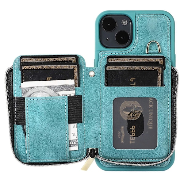 iPhone 13 Vetoketjullinen Lompakkokotelo Jalustalla PU-nahka+TPU Suojakuori Multicolor Style C