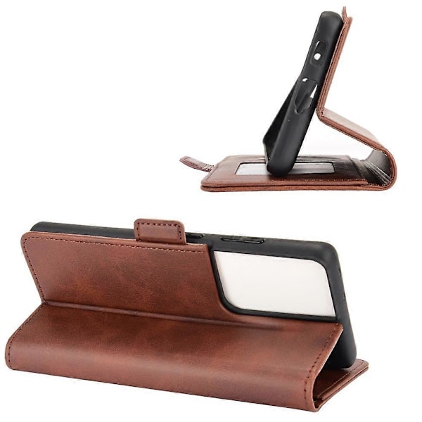 Dobbelt Magnetisk Lås Læder Folio Flip Telefon Cover Læder Etui til Samsung Galaxy S21 Ultra 5G