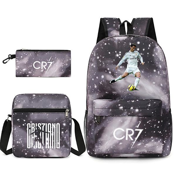 Fotbollsstjärna C Ronaldo Cr7 ryggsäck med printed runt studenten Tredelad ryggsäck. Starry grey 2 Starry grey 2 Single shoulder bag