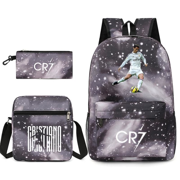 Fotbollsstjärna C Ronaldo Cr7 ryggsäck med printed runt studenten Tredelad ryggsäck. Starry grey 2 Starry grey 2 threepiece suit