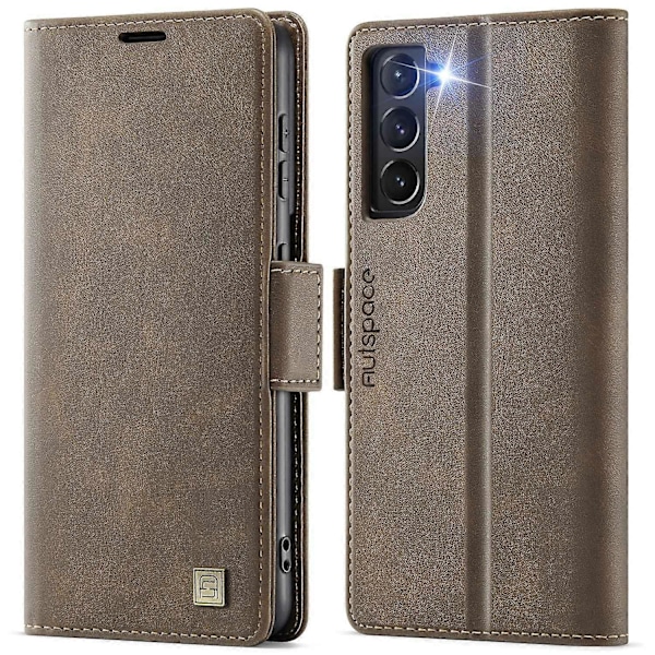 För Samsung Galaxy S21 FE 5G Fodral AUTSPACE A11 RFID-blockerande Retro Läder Mobiltelefon Plånboksfodral Multicolor Brown