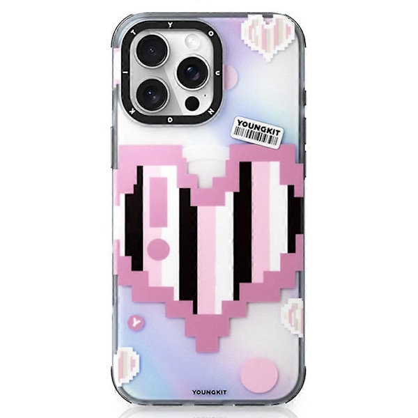 YOUNGKIT Pixel Heart Series för iPhone 16 Pro Magnetiskt Skal IMD TPU Mobil Baksida Design - Grön Multicolor Pink