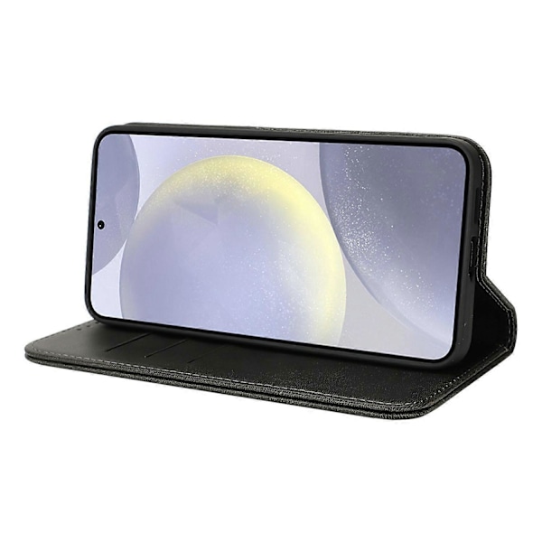 Til Samsung Galaxy S25 Etui PU Læder Kalvepræget Magnetisk Lukning Smartphone Cover - Mørkebrun Multicolor Black