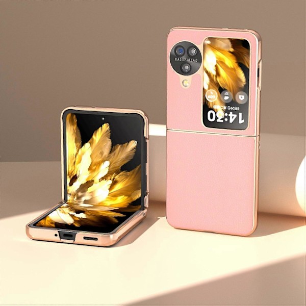 Äkta Läderfodral + PC Elektropläterat Telefonskydd för Oppo Find N3 Flip 5G Multicolor Style D