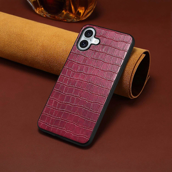 För iPhone 16 Plus Skal Krokodiltextur Läderbelagd PC+TPU Telefonfodral Multicolor Style C