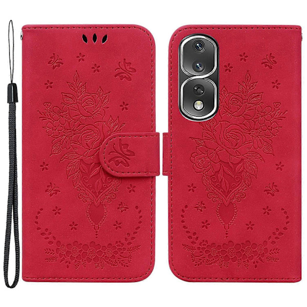 Skyddande Telefonfodral För Honor 80 Pro 5G, PU Läder Ros Fjäril Tryckt Ställ Plånboksfodral Multicolor Style B