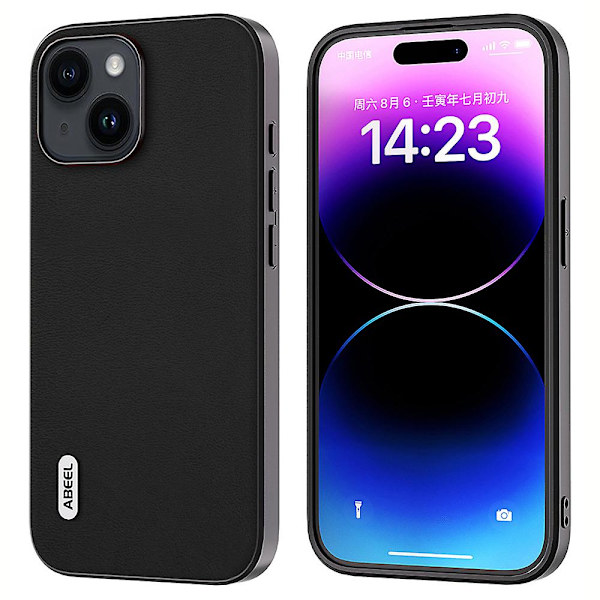 För Iphone 15 Plus Textured Pu Leather+tpu Cover Fallsäkert case Black