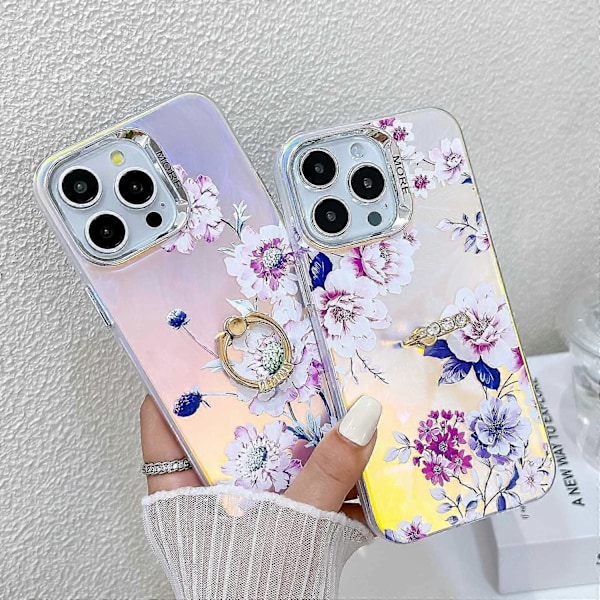 iPhone 15 Pro Max -kotelo, kukkakuvioinen lasertekstuuri, puhelimen takakansi rengaspidikkeellä Multicolor Style J
