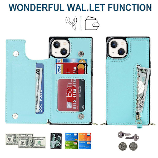 RFID-suojattu lompakkokotelo iPhone 15:lle TPU+PU-jalustalla ja olkahihnalla Multicolor Style D