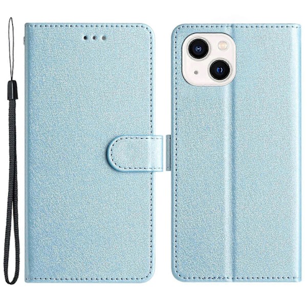 iPhone 15 Plus PU-nahka+TPU Lompakkokotelo Jalustalla ja Hihnalla, Silkkikuvio Multicolor Style B