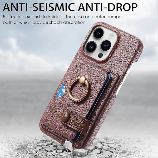Y2 iPhone 16 Pro Max -puhelinkotelo, jossa sormipidike, jalusta, korttipaikka ja nahkainen takakansi Multicolor Date Apricot