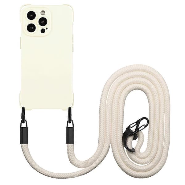 TPU-cover til iPhone 16 Pro Max med fire hjørner, faldbeskyttelse og lang rem - Sort Multicolor Beige