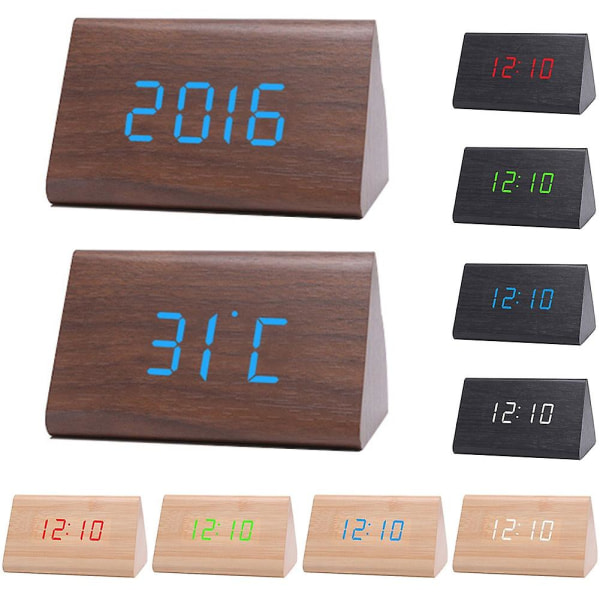 Digitalt Træ USB LED Natlys Vækkeur Termometer Display Ur PalmoxylonGreen