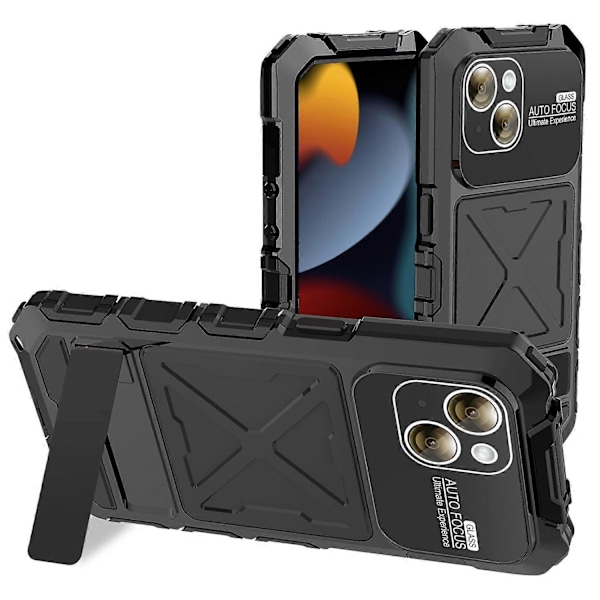 R-JUST Skal för iPhone 15 Plus Stöttåligt Silikon+Metall Telefonskal med Skärmskydd Multicolor Style B