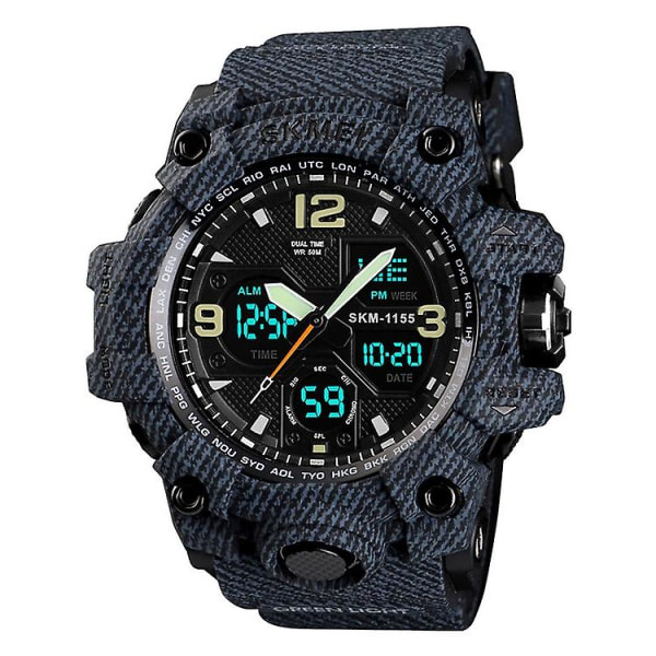 Skmei 1155b multifunktionell män utomhussport Noctilucent vattentät watch med stor urtavla Denim Black