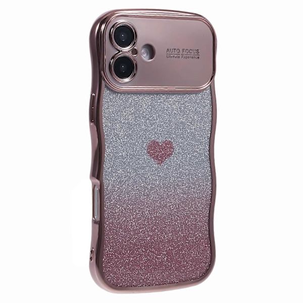 Til iPhone 16 Plus Cover Kærlighedshjerte Gradient Glitter TPU Telefon Cover Elektroplettering Krøllet Ramme Multicolor Style C
