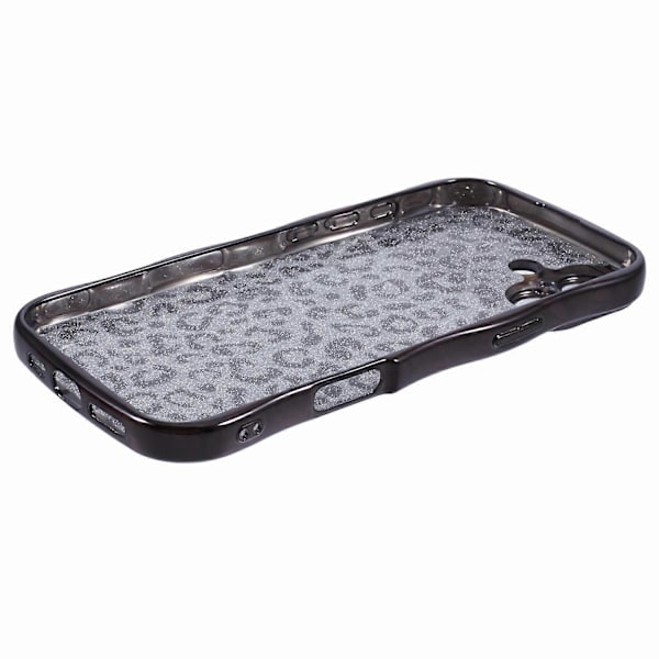 iPhone 16 Plus -kotelo, kihara kehys, TPU-puhelinkuori, leopardikuvioinen glitter Multicolor Style B
