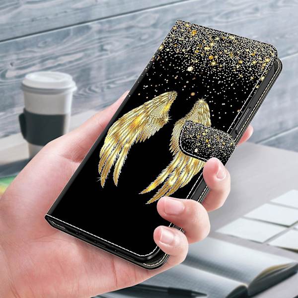 Til Sony Xperia 1 V Wallet PU Læder Beskyttelsesetui 3D Mønster Print Stå Telefon Cover Gold Wing