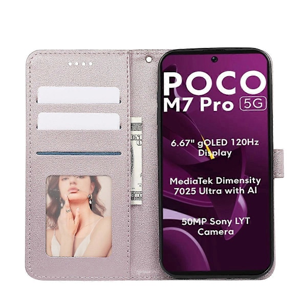 Xiaomi Poco M7 Pro 5G Lompakkokotelo Kuvioitu Nahkainen Käännettävä Suojakotelo Multicolor Rose Gold