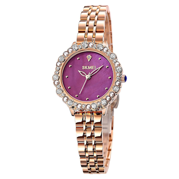 Skmei 1799 Helmi Timantti Pyöreä Kellotaulu Kvartsikello Naisille Rose Gold and Purple Surface