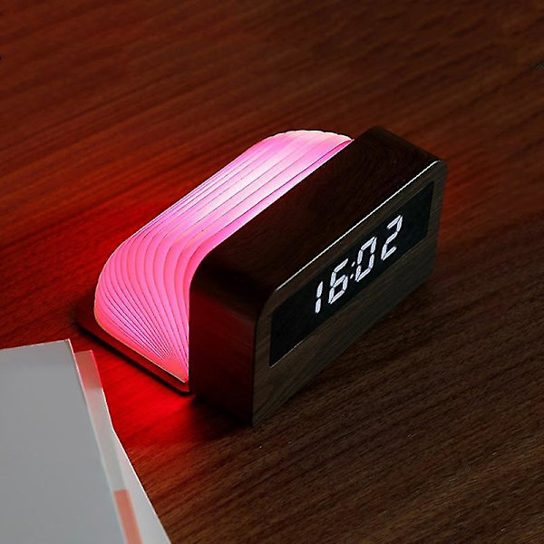 Puinen kirjalampun USB:llä ja herätyskellolla, LED-paperilamppu yövalo kotiin ja toimistoon brown