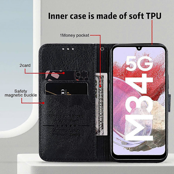 Til Samsung Galaxy A34 5G Fuld Beskyttelse Ensfarvet PU Læder Wallet Case Mobiltelefon Stand Cover Multicolor Style A