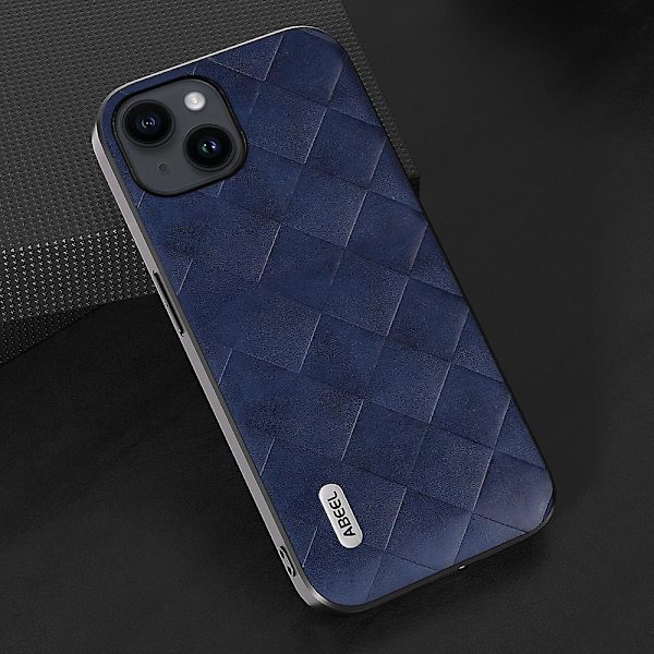 För Iphone 15 Plus Pu Läderbelagd Pc+tpu Phone case Grid Texture Cover Blue