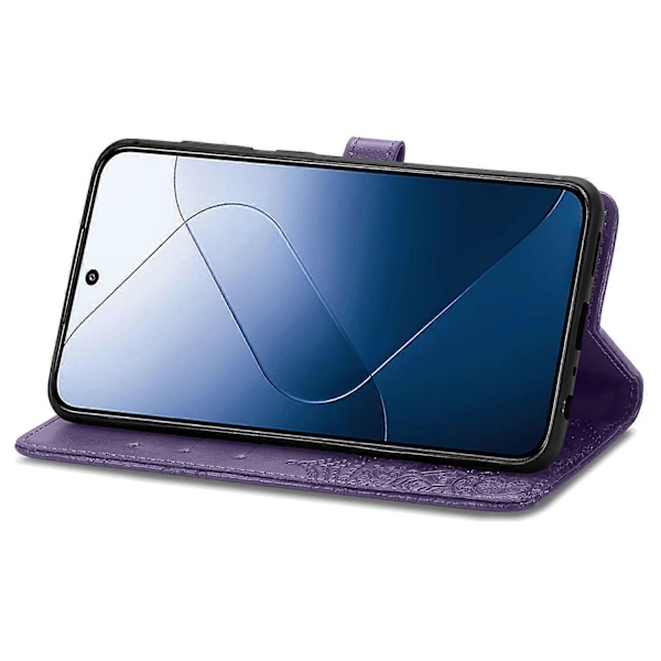 Til Xiaomi 14T Etui Mandala Præget Design Læder Wallet Telefon Cover - Grøn Multicolor Purple