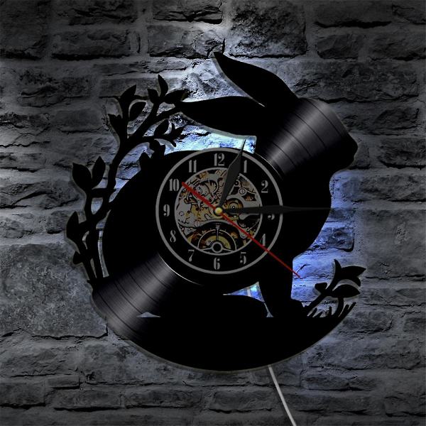 Musik Vinyl Plade Vægur - Bunny Nostalgisk Retro LED Lys Vægur - Vinyl Ur - Stue Vægdekoration - Unikke Gaver Til Musikelskere