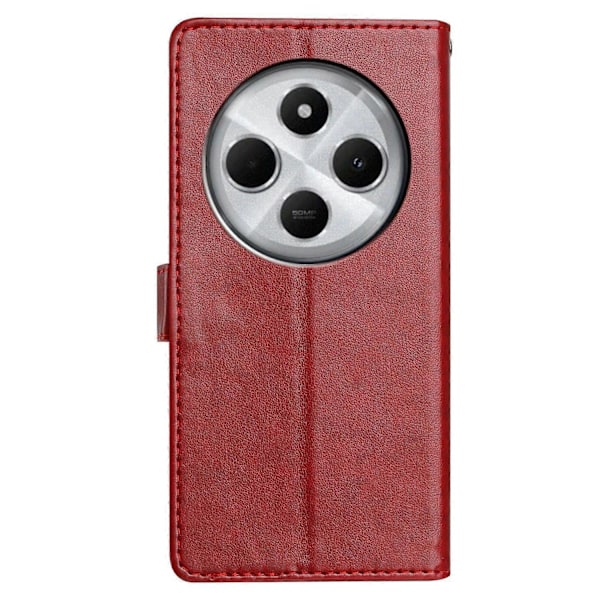 Læder Telefon Cover med Pung, Støttefod og Håndledsrem til Xiaomi Poco C75 4G/Redmi 14R 5G/14C 4G Multicolor Red
