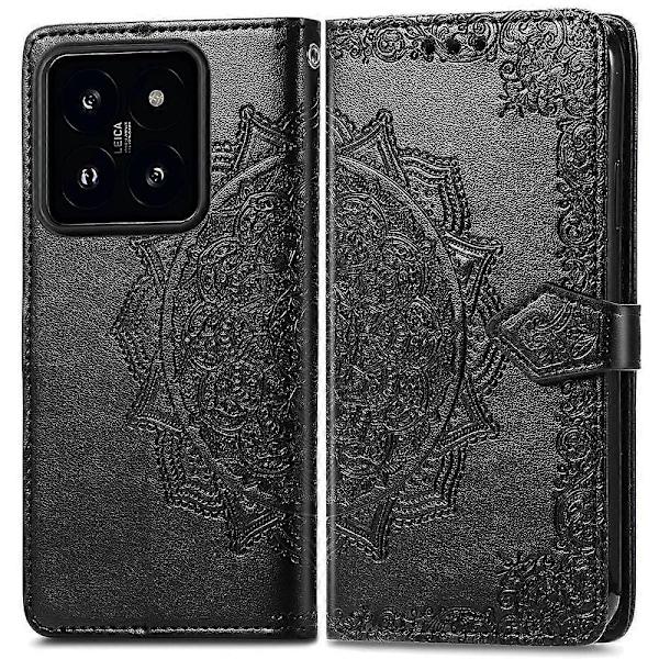 Til Xiaomi 14T Etui Mandala Præget Design Læder Wallet Telefon Cover - Grøn Multicolor Black