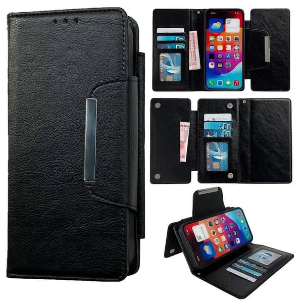 För iPhone 16 Pro Max Skal Avtagbart 2-i-1 Magnetisk Stängning PU Läder Plånboksfodral - Grå Multicolor Black