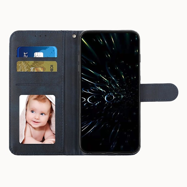 For Vivo Y33s / Y21s / Y21 Sammenleggbart Stativ Sydd Pu-Lærveske Stativ Magnetisk Lukking Støtsikker Flip Folio Bokdeksel Med Stropp Blue