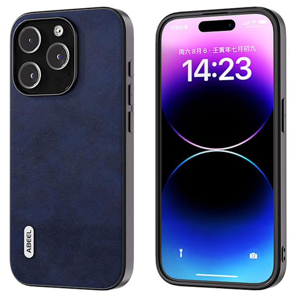 Til Iphone 15 Pro Stødsikker Bagside Cover Ko Læder Tekstur Pu Læder Belagt Tpu Telefon Cover Blue