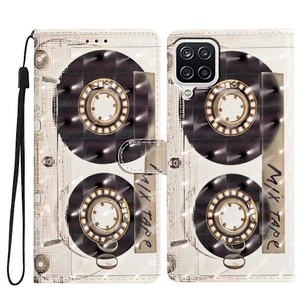 Samsung Galaxy A12 -kotelo, lompakkomallinen PU-nahkainen 3D-kuvioitu puhelinkotelo hihnalla Multicolor Style G