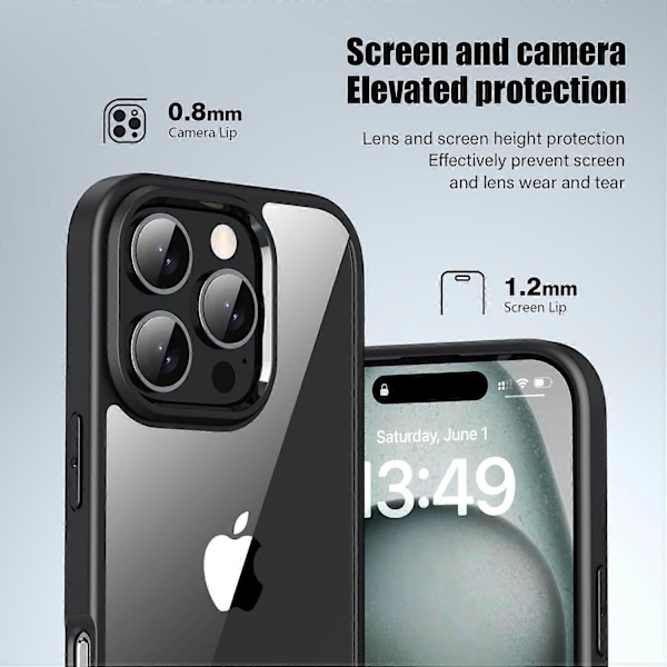 Stöttåligt Slimmat Hårt PC+Mjukt TPU Skal för iPhone 16 Pro Max - Grå Multicolor Black