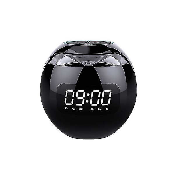 Digitalt LED Vækkeur Rundt Sengelampe Natlys TF Radio Bluetooth Højttaler