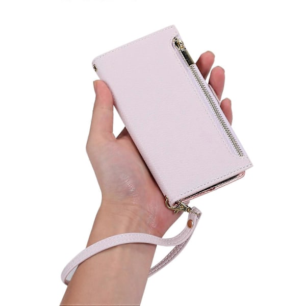 For iPhone 15 Pro Max Deksel Litchi Tekstur Glidelåslomme Lærdeksel med Stropp Multicolor Style D