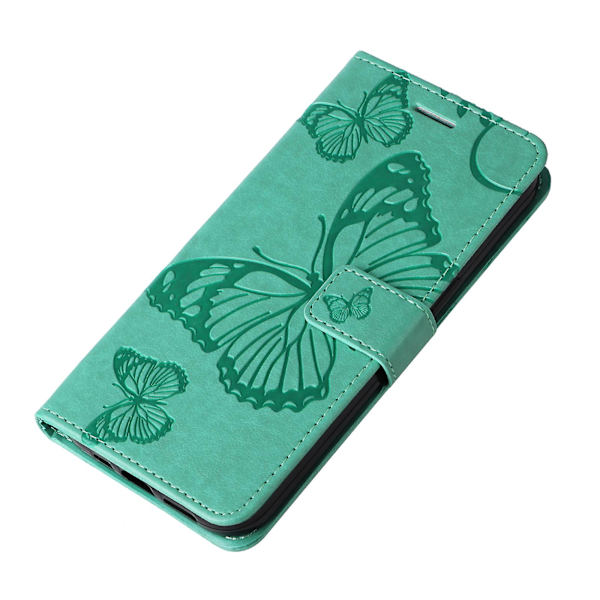Læder Etui til Oppo A78 4g, Tegnebog Stand Præget Sommerfugl Telefon Cover Green