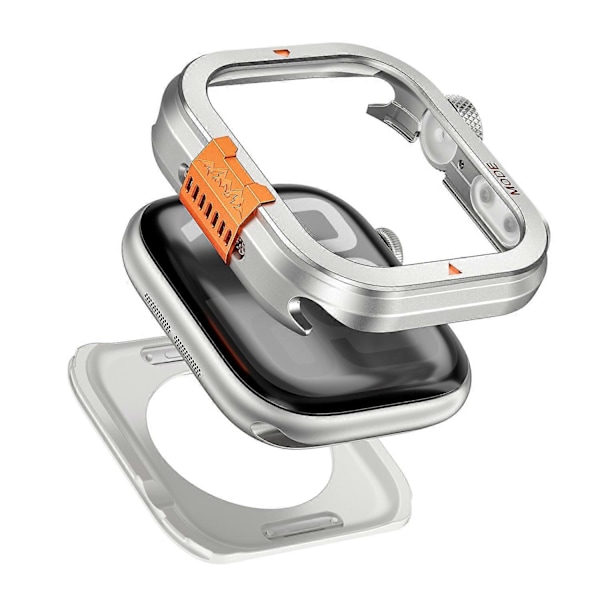 Skyddsfodral för Apple Watch Series 10 46mm, Fallsäkert Metall + PC Klockfodral Multicolor Silver