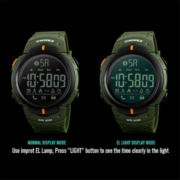 Skmei 1301 50m Vattentät Sport Bluetooth Smart Watch Army Green
