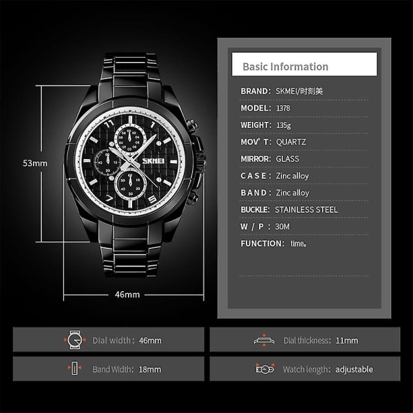 Skmei 1378 30m Vanntett Kvarts Armbåndsur i Metall Blue