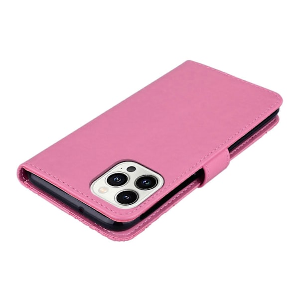 For iPhone 15 Pro Deksel Rhinestone Ugle Trykt PU Lær Stativ Lommebok Telefon Shell Multicolor Style A
