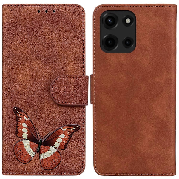 För Motorola Moto G Power (2025) Ställfodral PU Läder Telefonskal Fjärilstryckt Multicolor Brown