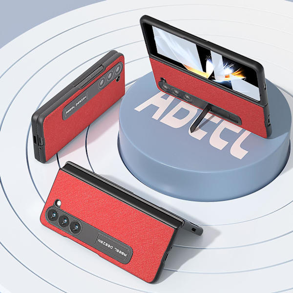 För Samsung Galaxy Z Fold5 5g Kickstand Vikbart phone case Cross Texture Kohud Läder+PC cover Red